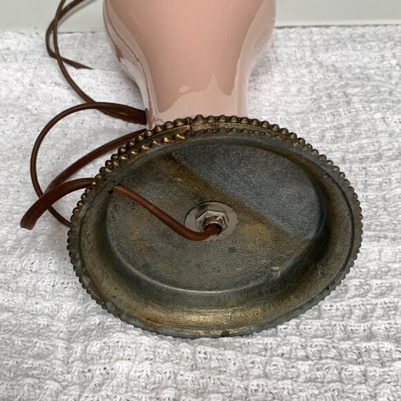 Vintage Light Pink Glass & Metal Floral Table Lamp - Picture 9 of 10